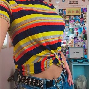 Multi-Colored Striped Crop Top T-shirt